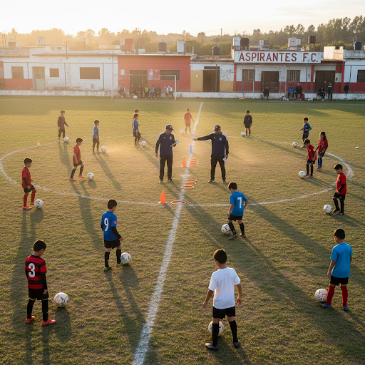 Sessão de treinamento com jovens futebolistas